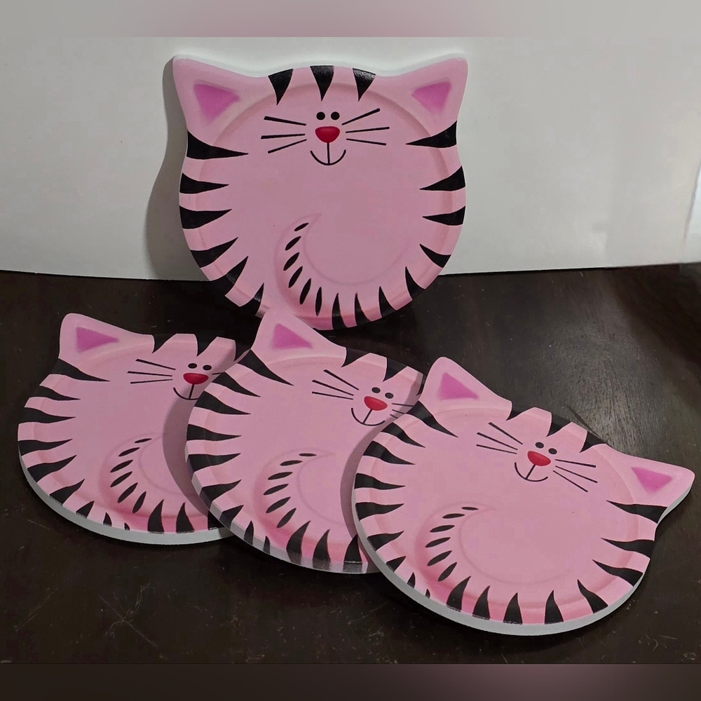 Cat-shaped Ceramic Coasters | Set of 4 | NIB